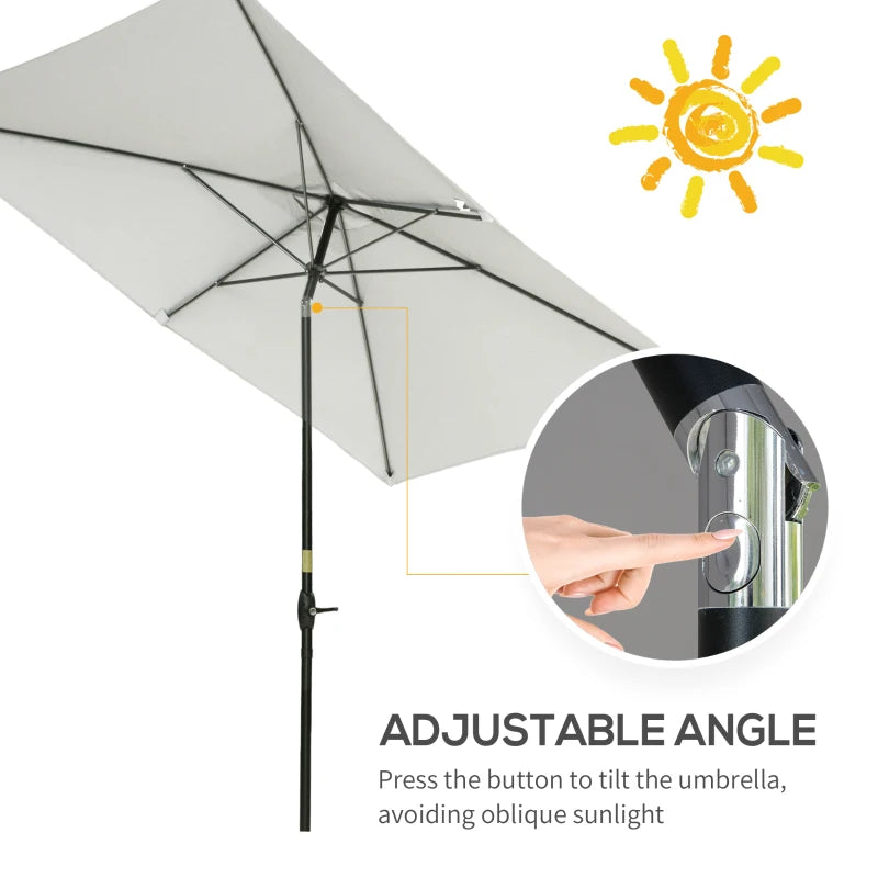 Cream White Rectangular Garden Parasol Umbrella with Crank & Tilt