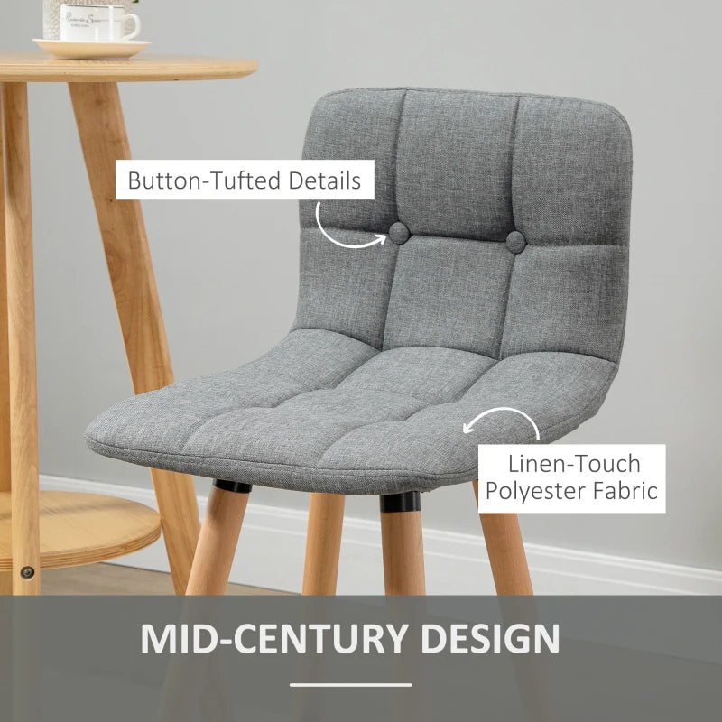 Breakfast Bar Stool Set of 2 - Armless Button-Tufted Counter Height Chairs with Wood Legs & Footrest in Grey