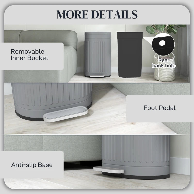 30L Grey Metal Kitchen Bin with Soft-Close Lid - Stylish and Durable Waste Container for Home and Office
