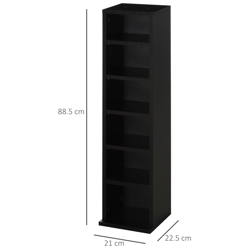 Set of 2 Black CD Media Display Shelves - Adjustable Blu-Ray Tower Rack & Bookcase Storage Organizer