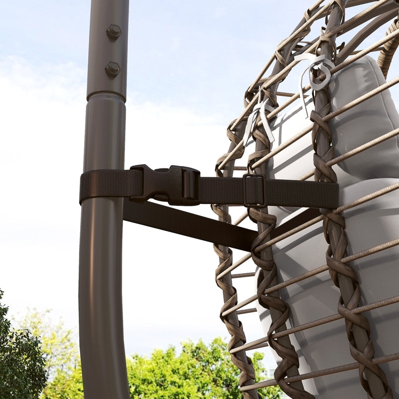 Light Grey Rattan Hanging Egg Chair with Cushion, Adjustable Height, Steel Frame for Indoor Outdoor
