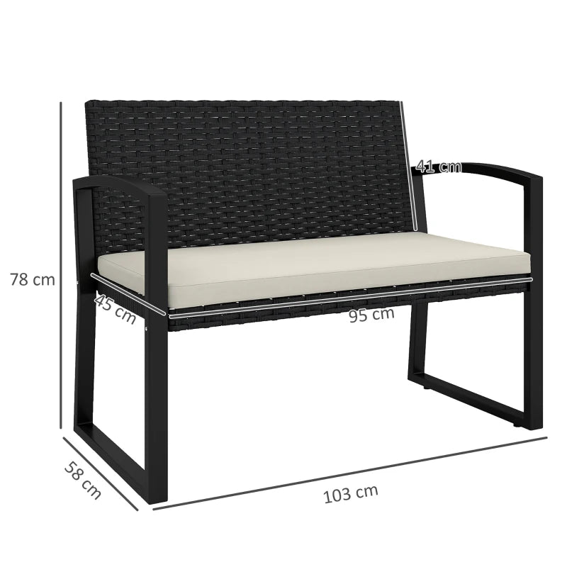 Two-Seater Rattan Garden Bench - Beige and Black - Outdoor Patio Furniture