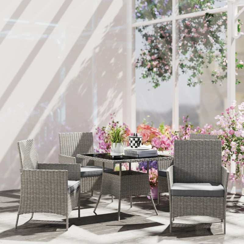 5-Piece Light Grey Rattan Dining Set - Outdoor Patio Furniture