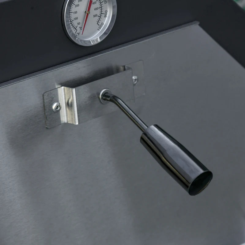 Stainless Steel Outdoor Pizza Oven BBQ Grill - Charcoal, 3-Tier, Chimney, Thermometer, Wheels - Black