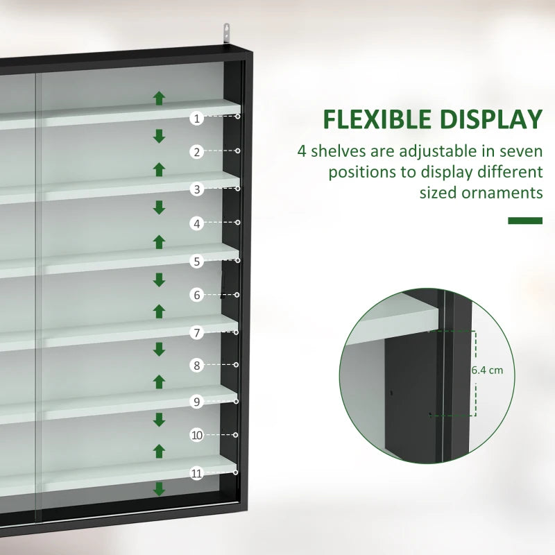 Modern Six Shelf Display Cabinet with Glass Doors - Stylish Black and White Storage Solution for Home or Office