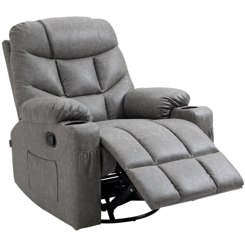 Thick Padded Faux Leather Recliner Armchair in Light Grey for Ultimate Comfort and Style