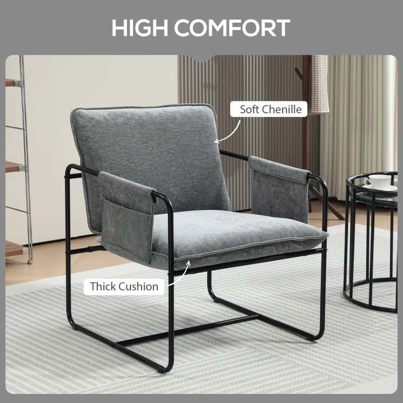 Minimalist Grey Padded Accent Chair with Convenient Pockets for Stylish Living Spaces