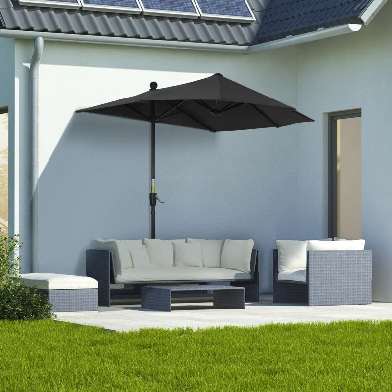 Black 2m Half Market Umbrella with Crank Handle and Base