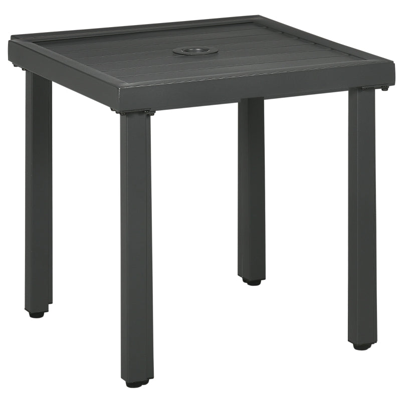 Grey Square Patio Side Table with Umbrella Hole, Steel Frame
