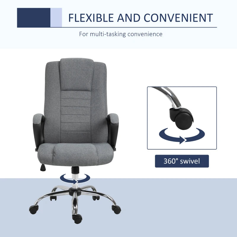 Vinsetto Dark Grey Linen-Look Swivel Office Chair - Ergonomic Design, Adjustable Height, Modern Home & Office Furniture