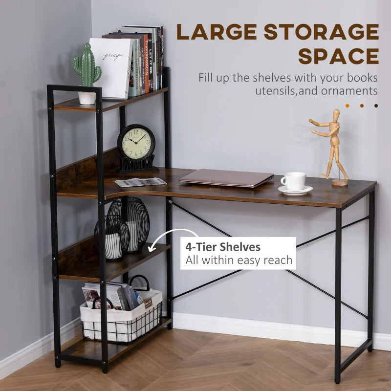 Rustic Brown 120CM Office Desk with Storage Shelves - Industrial Computer Table for Small Home Office Spaces