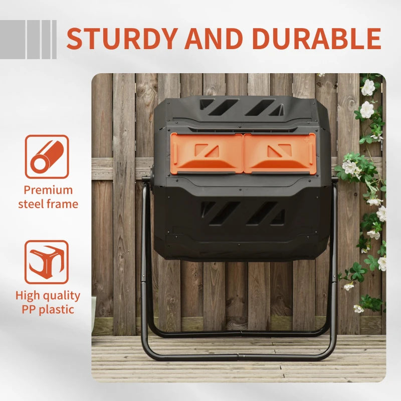 Orange Dual Chamber 160L Rotating Compost Bin for Garden