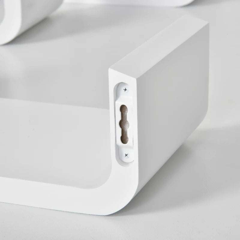 Set of 3 Floating Wall Shelves - Invisible Mounting for Bedroom & Living Room - Modern White Design