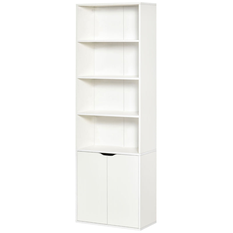 6-Tier Tall Bookcase with 4 Open Shelves & Double Door Storage Cabinet - Freestanding Display Rack for Living Room, Bedroom, Home Office - White