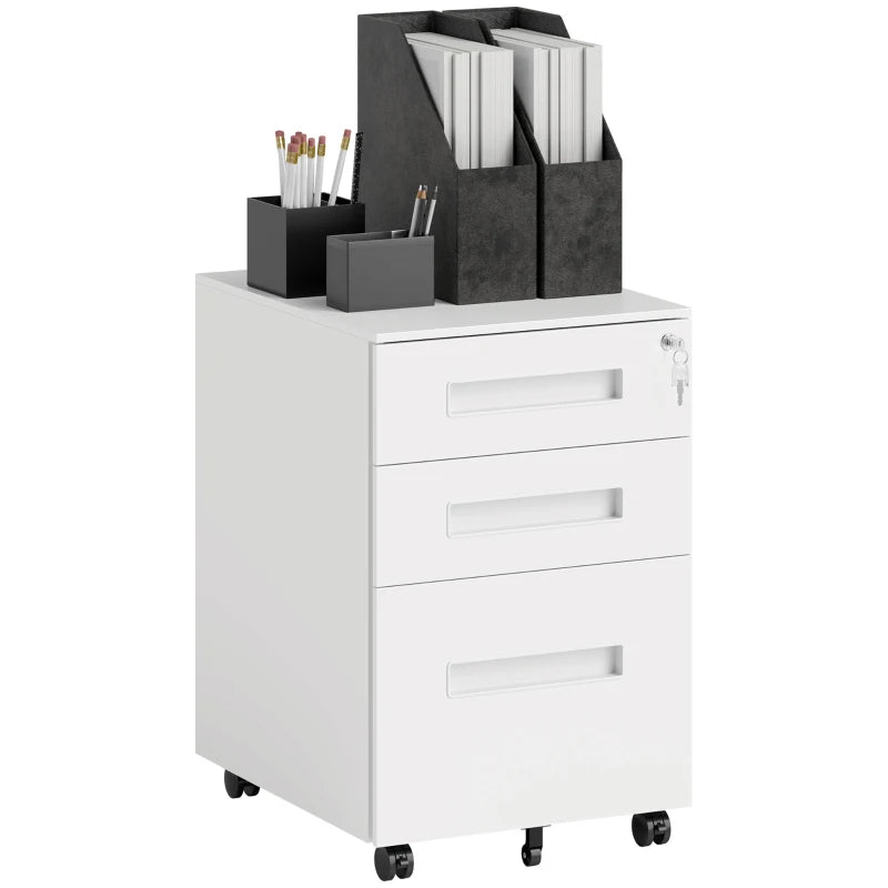 Vinsetto White Three-Drawer Steel Filing Cabinet - Modern Office Storage Solution for Organizing Documents and Files