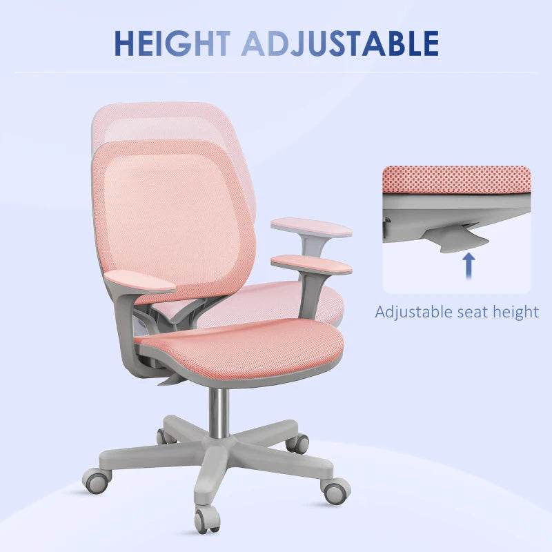 Vinsetto Pink Mesh Back Office Chair - Adjustable Height 44-56cm Ergonomic Design for Home & Office Use