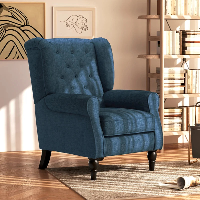 Retro Upholstered Wingback Accent Chair with Button Tufting for Living Room and Bedroom in Blue