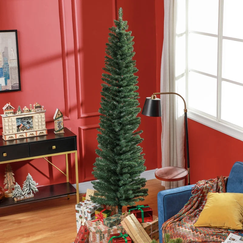 7ft Artificial Green Pencil Christmas Tree - Slim Design for Holiday Decor, Easy Assembly, Perfect for Small Spaces