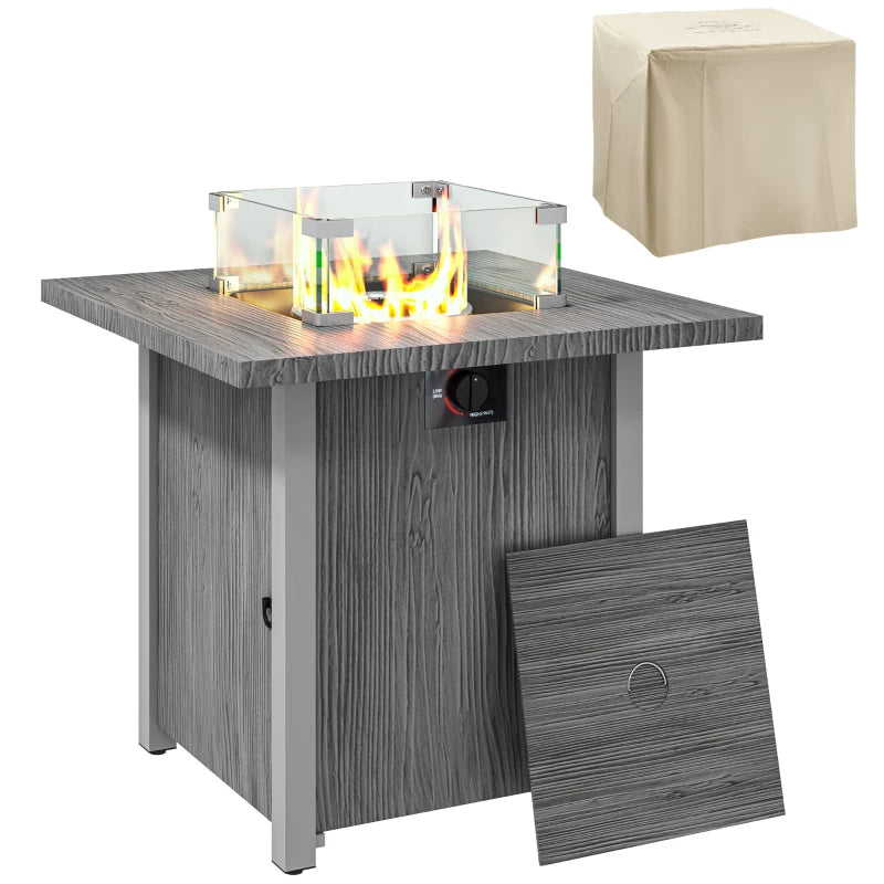 50,000 BTU Dark Grey Gas Fire Pit Table with Cover - Outdoor Heating Solution for Patios and Backyards