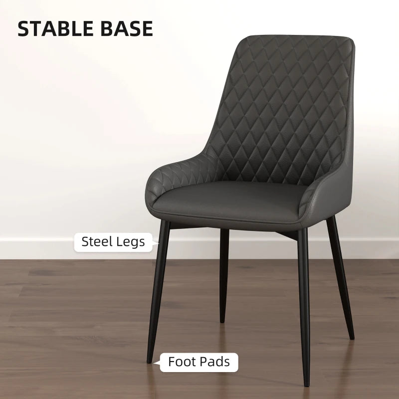 Set of 4 Modern Quilted PU Leather Dining Chairs with Metal Frame - Stylish Grey Home Seating for Executive Dining