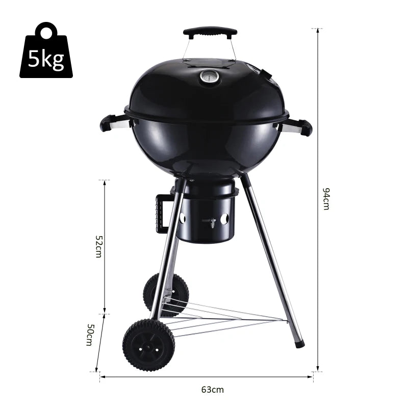 Black Steel Charcoal BBQ Grill with Wheels