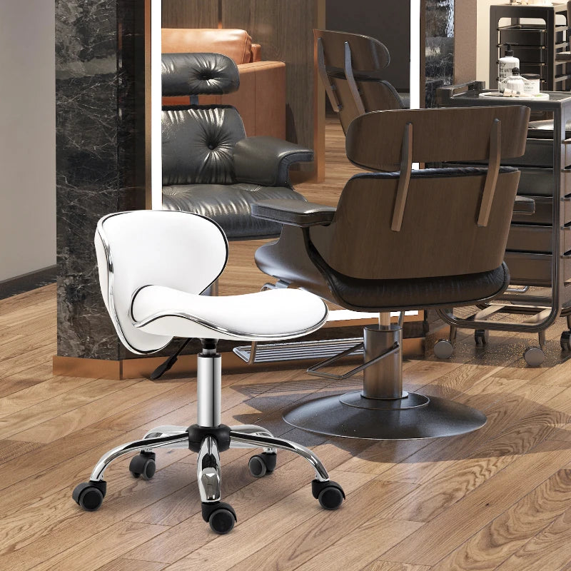 Adjustable Rolling Swivel Beauty Salon Chair & Spa Stool - Ergonomic White Technician Seat for Comfort & Style