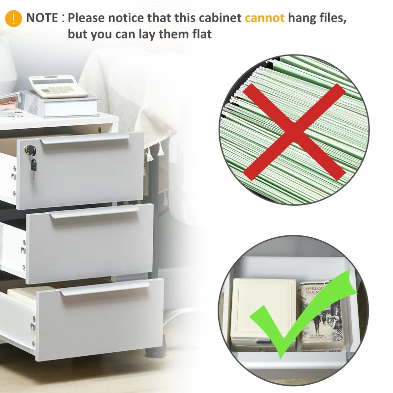 Secure Three-Drawer Locking Filing Cabinet in Stylish Grey and White - Perfect for Home or Office Organization