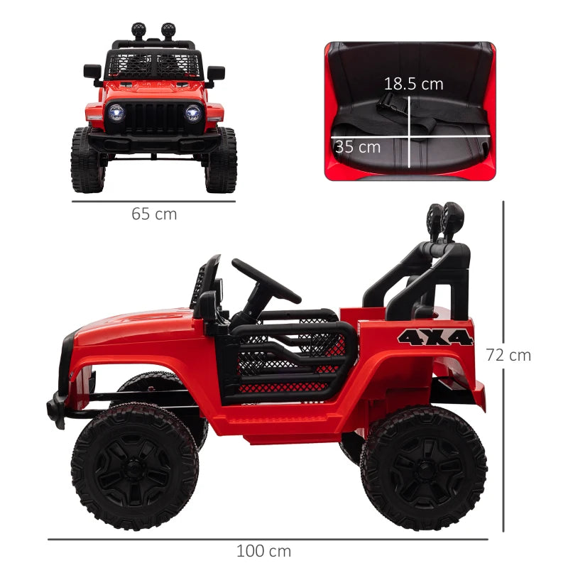 Kids Electric Ride On Car 12V Off Road Toy with Remote Control, 2 Motors, Lights & Suspension for Ages 3-6 - Red