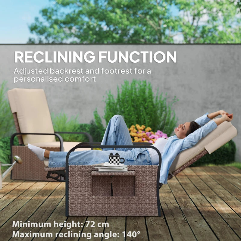 140° Reclining Rattan Armchair - Brown and Khaki Outdoor Lounge Chair for Comfort