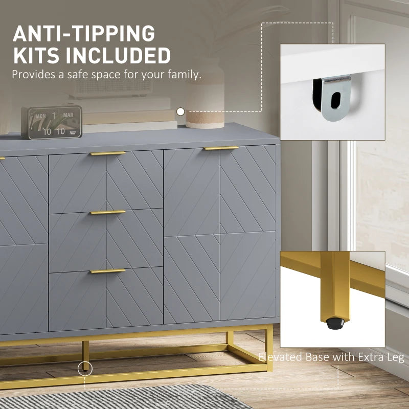 Modern Grey Sideboard with 3 Drawers & Adjustable Shelves - Stylish Storage Solution for Living Room Furniture