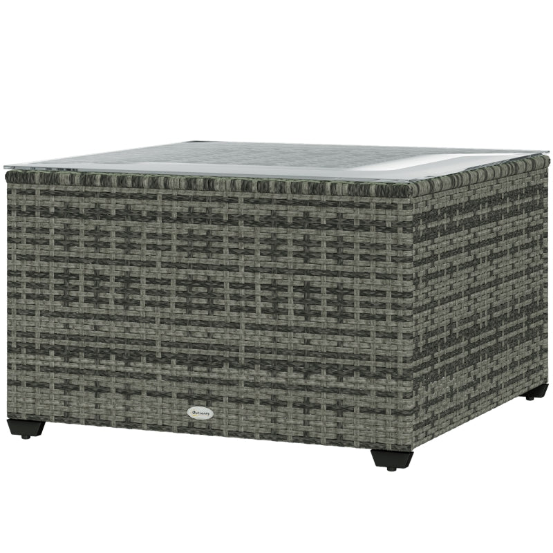 62 x 62cm Light Grey Glass-Top Rattan Side Table