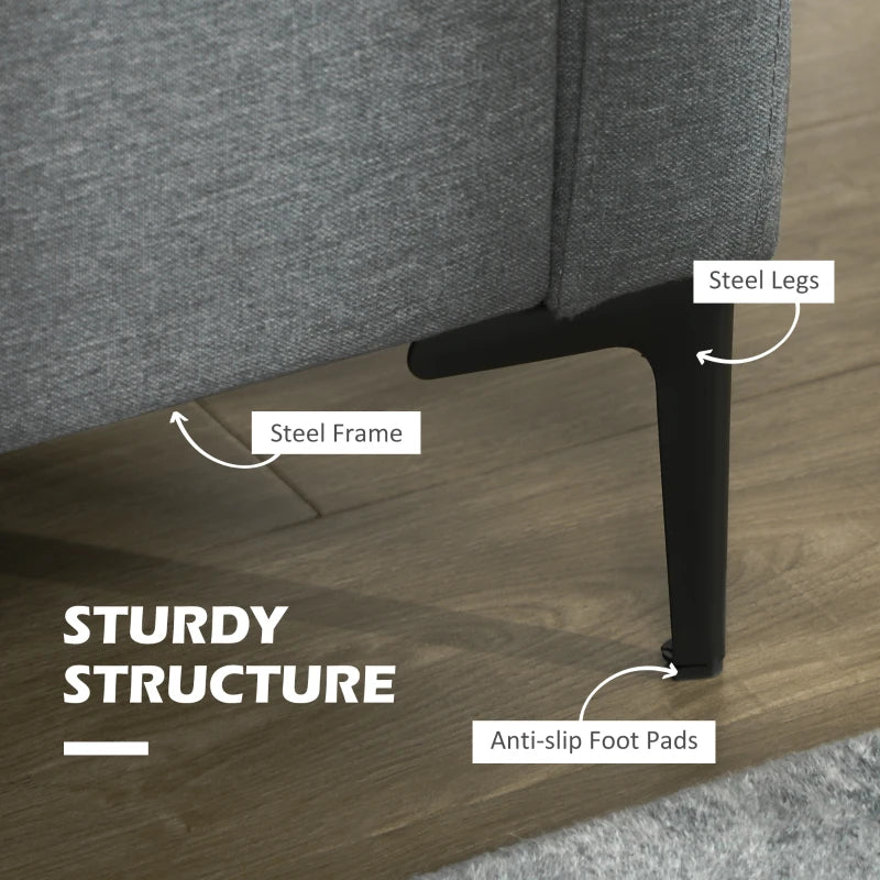 Stylish Grey Two-Seater Sofa with Steel Legs for Modern Living Spaces