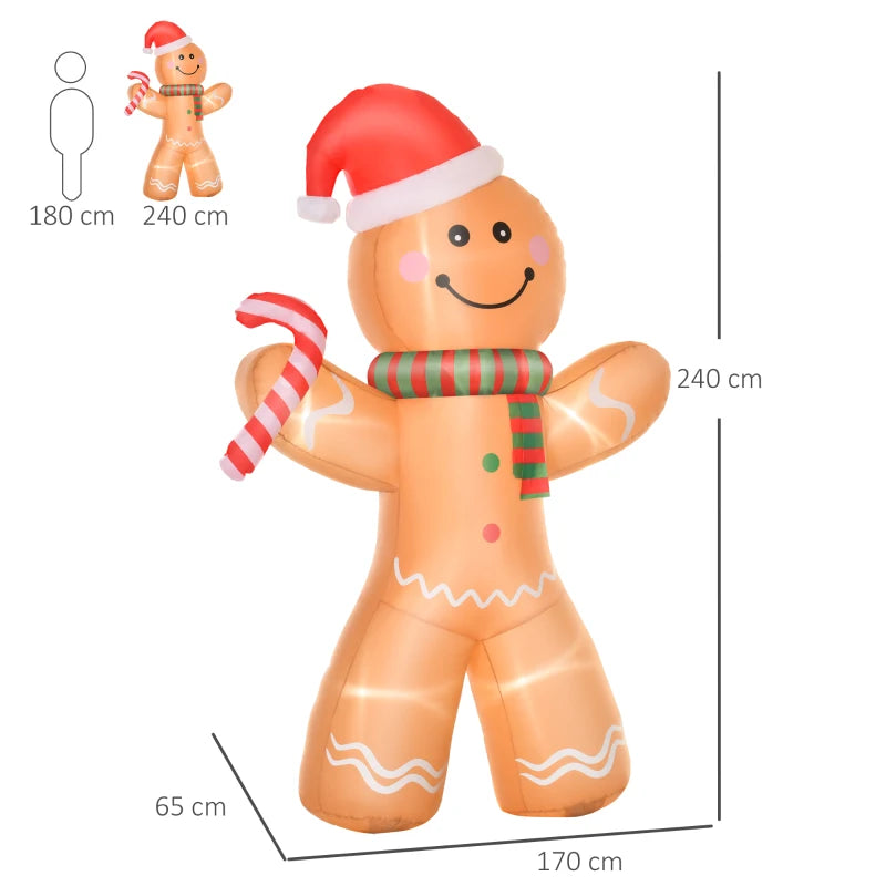 8ft Christmas Inflatable Gingerbread Man - Lighted Blow Up Yard Decor for Indoor & Outdoor Holiday Parties