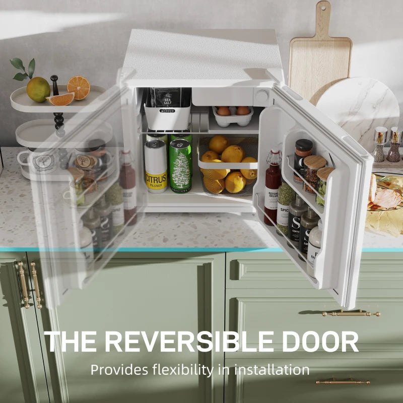 46L Mini Fridge with Ice Box - Compact Table Top Refrigerator, Reversible Door, Adjustable Temp, Cream for Bedroom & Office