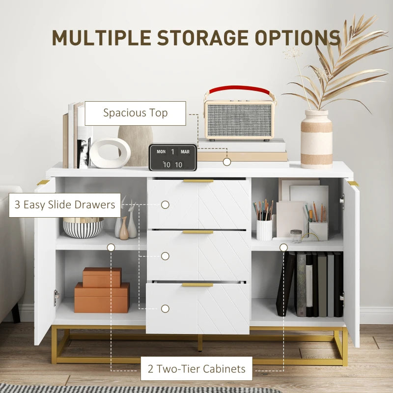 Modern White Sideboard with 3 Drawers & Adjustable Shelves - Stylish Storage Solution for Living Room Furniture