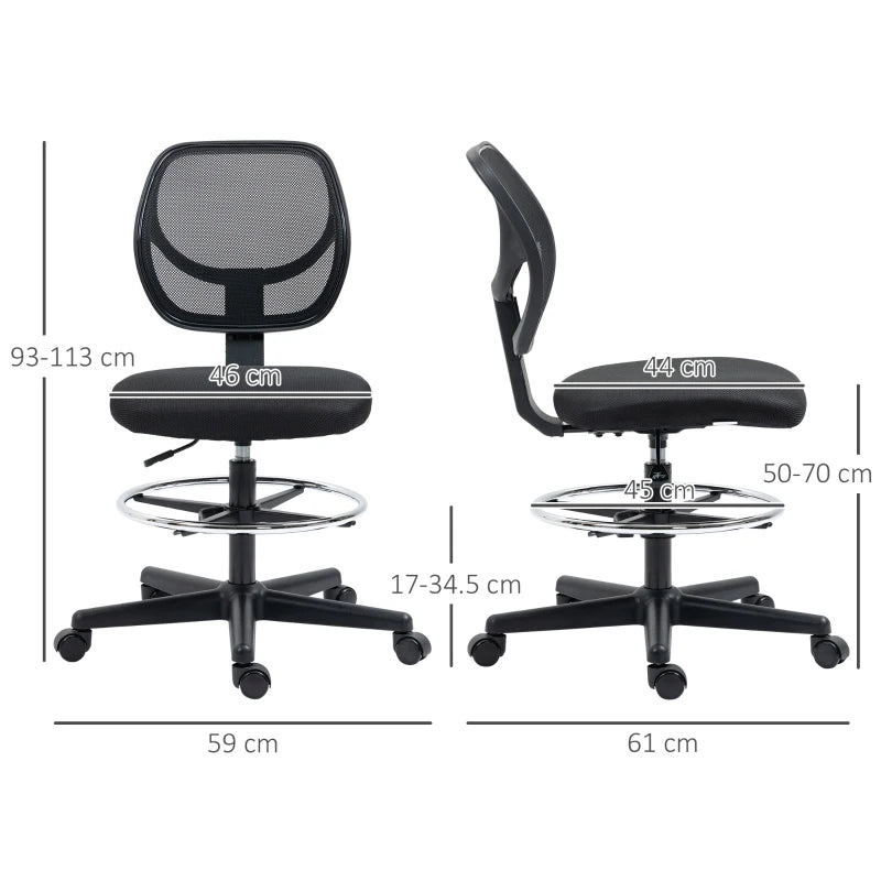 Vinsetto Ergonomic Mesh Standing Desk Chair - Adjustable Footrest Ring & Seat Height - Stylish Black Office Chair