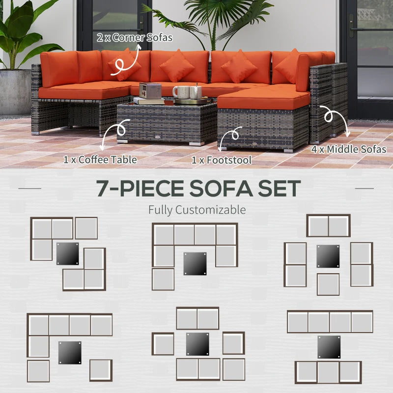 8-Piece Orange and Grey Rattan Sofa Set - Outdoor Patio Furniture