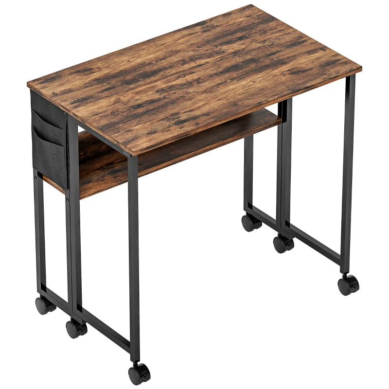Rustic Brown 80 cm Drop Leaf Writing Desk - Space-Saving Work Table for Home Office, Modern Design, Versatile Use