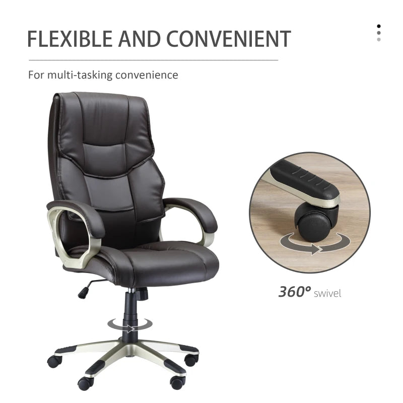 High Back Home Office Chair - Adjustable Faux Leather Desk Chair with Rocking Function in Brown