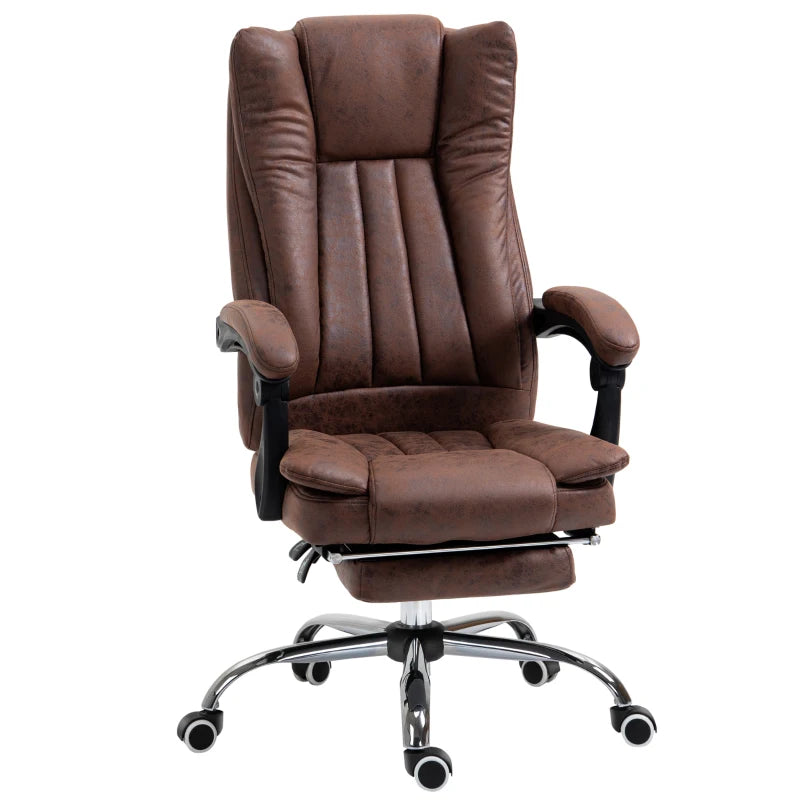 Vinsetto Brown Microfibre Home Office Chair - Reclining Desk Chair with Armrests, Swivel Wheels & Footrest