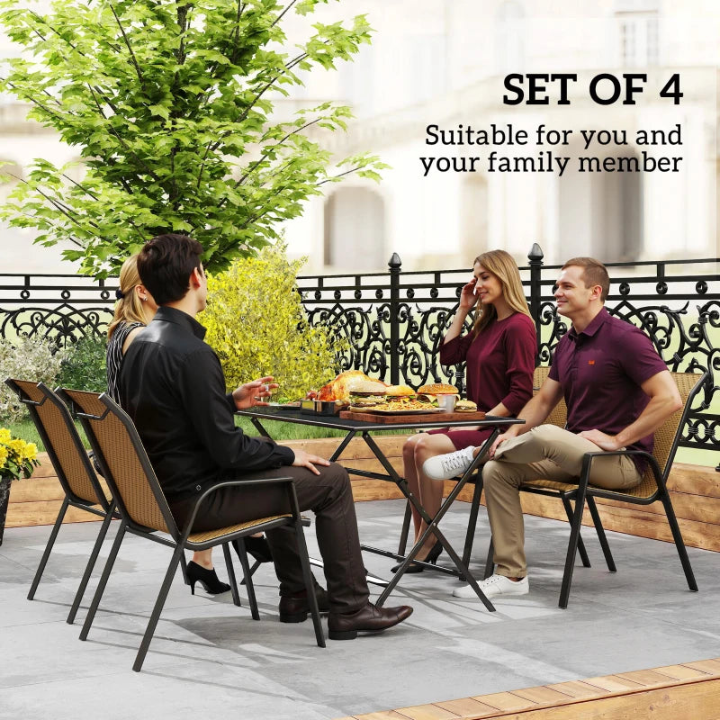 Khaki Four-Piece Stacking Rattan Garden Seat Set - Stylish Outdoor Furniture for Patio, Balcony, and Garden