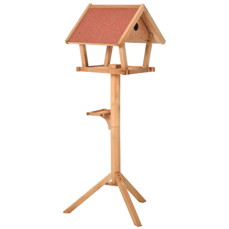 Wooden Freestanding Bird Table Feeding Station for Garden - 139cm Height, Natural Wood Design, Perfect Outdoor Bird Feeder