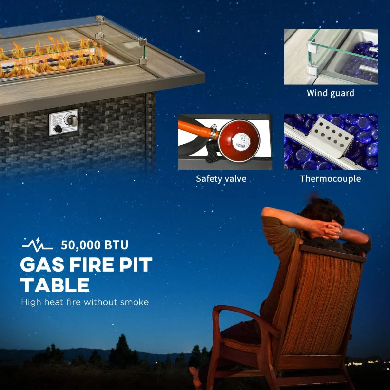 5-Piece Grey Rattan Patio Furniture Set with Gas Fire Pit