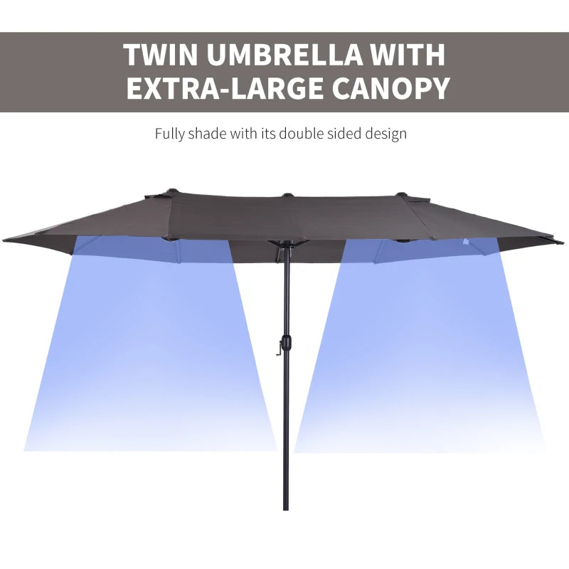Double-Sided Grey Garden Sun Umbrella - 4.6m Patio Shade Canopy