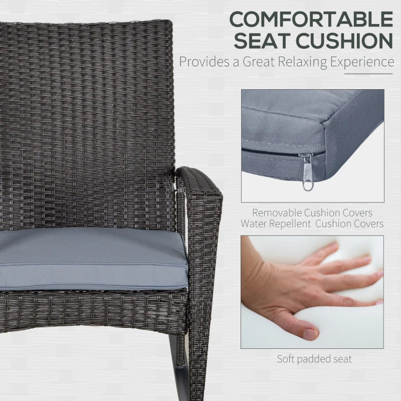 Grey Rattan Garden Rocking Chair Set with Armrest and Cushion