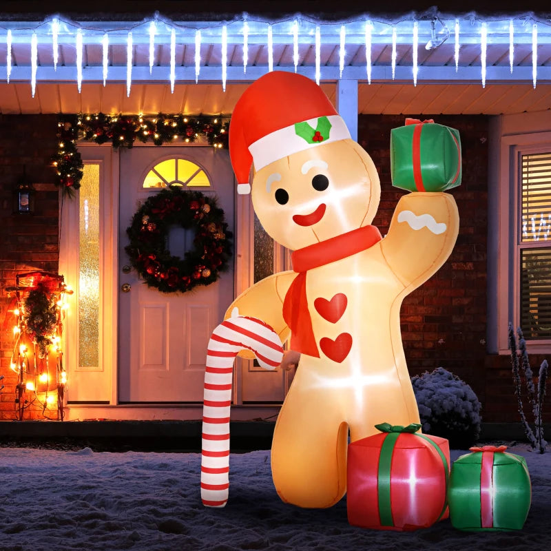 8ft Inflatable Gingerbread Man Christmas Decoration - Giant Holiday Yard Decor for Festive Outdoor Display