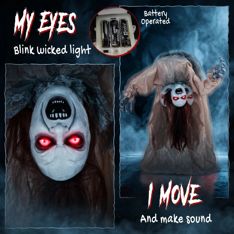 100cm Animated Broken-Back Halloween Ghost – Sound & Touch Activated with Glowing Red Eyes & Creepy Screams