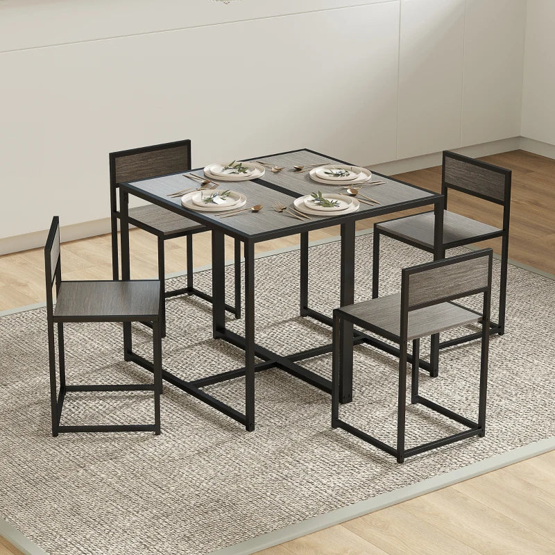 Compact Dining Table and Chairs Set for Small Spaces - Rectangular Steel Frame with Grey Wood-Effect Finish - 2-Piece Dining Room Set