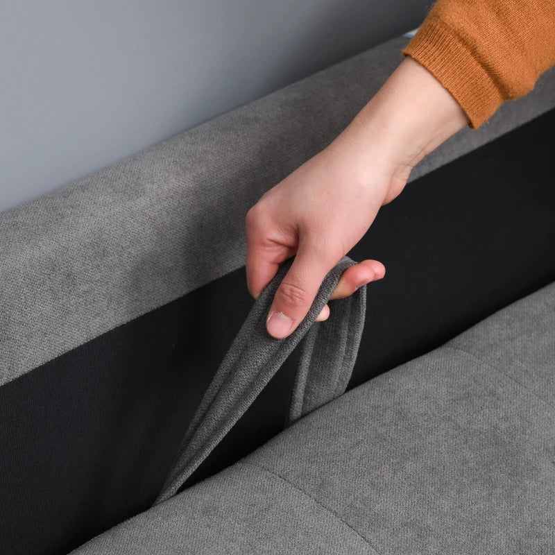 Compact 2 Seater Sofa with Hidden Storage, 117cm Tufted Cotton Couch for Living Room or Kitchen, Grey