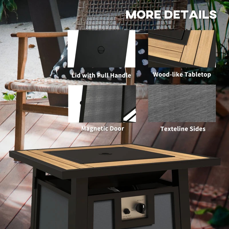 50,000 BTU Gas Fire Pit Table with Cover - 71x71cm Outdoor Patio Heater - Stylish Grey Design